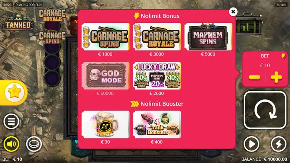 Tanked slot bonus buy