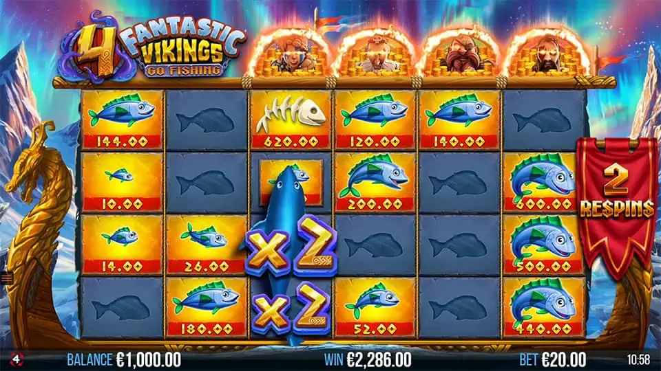 4 Fantastic Vikings Go Fishing slot feature reel multiplier