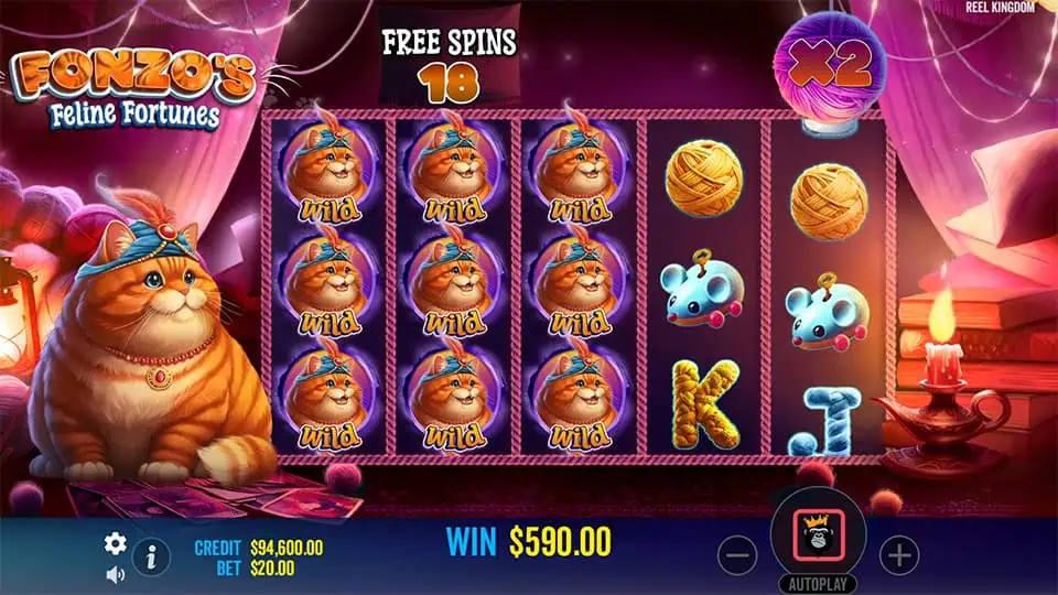 Fonzos Feline Fortunes slot feature wild reel