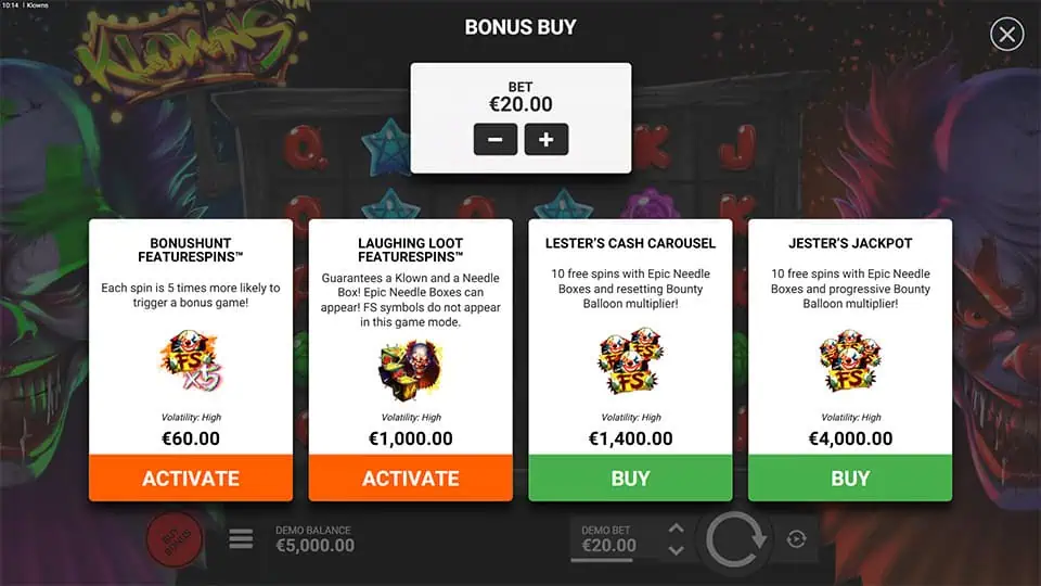 Klowns slot bonus buy