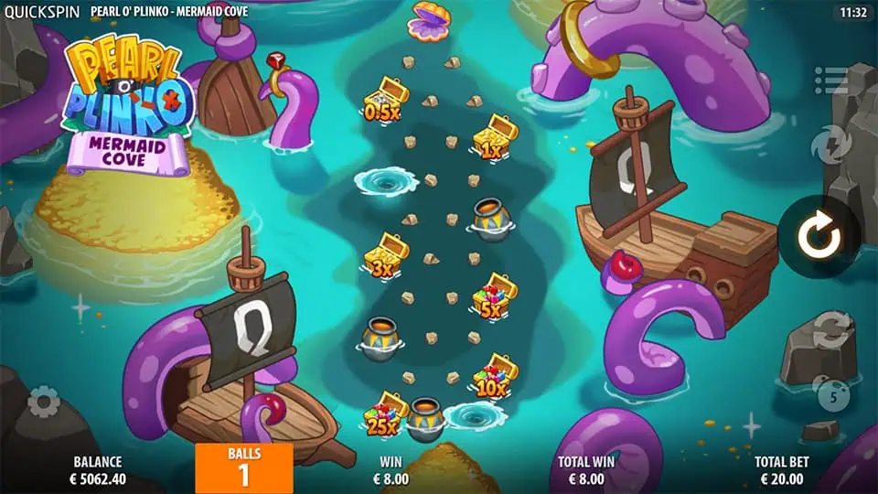 Pearl O Plinko Mermaid Cove slot feature krakens peninsula