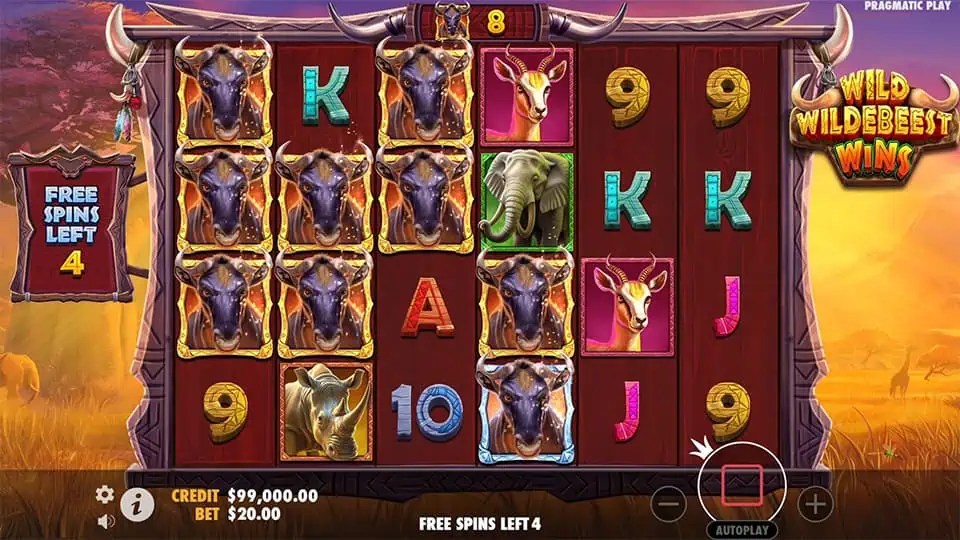 Wild Wildebeest Wins slot feature wild symbol