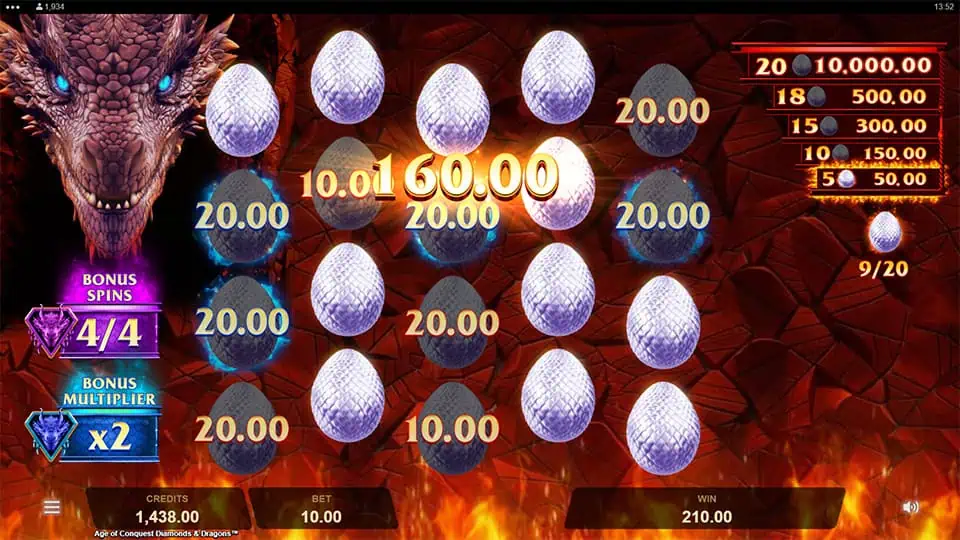 Age of Conquest Diamonds Dragons slot feature egg symbol