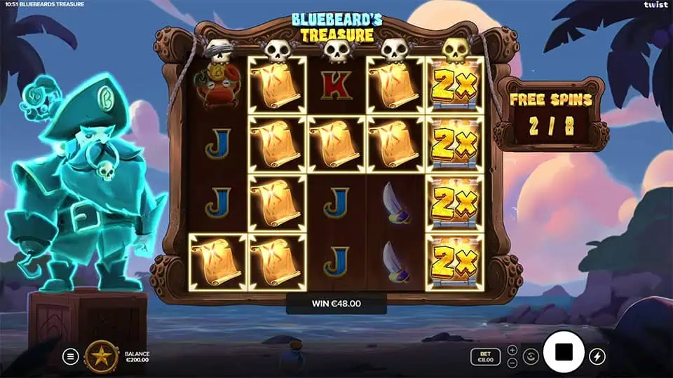 Bluebeards Treasure slot feature wild multiplier