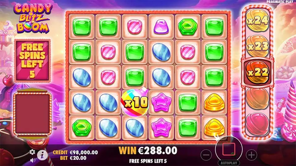 Candy Blitz BOOM slot feature bomb multiplier