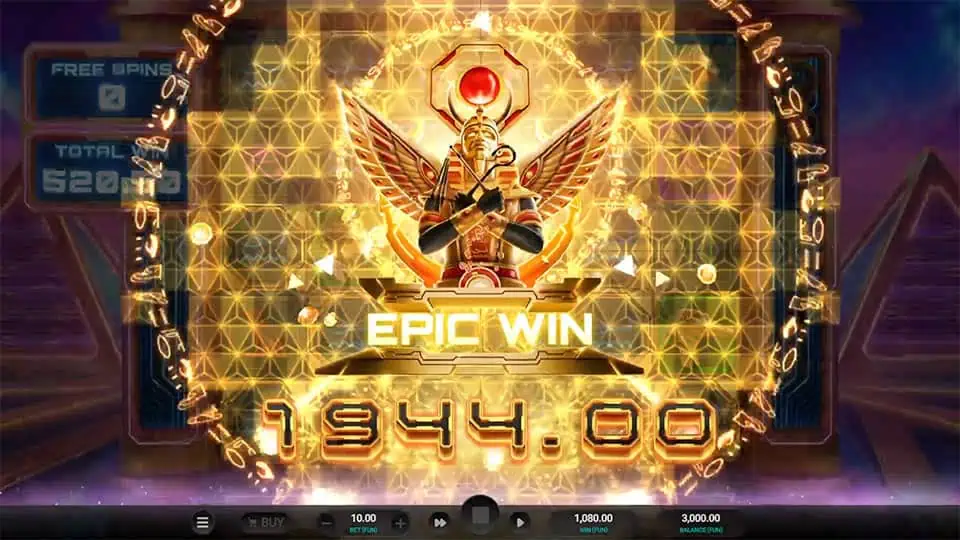 Epic Win screen in Glyph of Gods slot displaying a €1,944 payout.