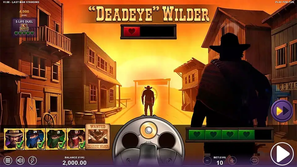 Duel at Dusk feature in Last Man Standing slot where Deadeye Wilder is defeated.