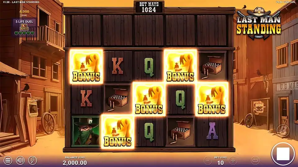 Five scatter symbols appearing in Last Man Standing slot, triggering the Free Spins mode.