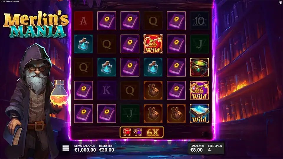 Merlins Mania slot feature sticky key wild multiplier