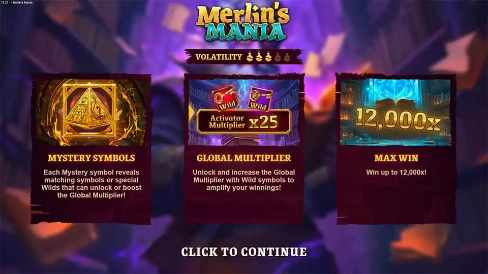 Merlins Mania slot features