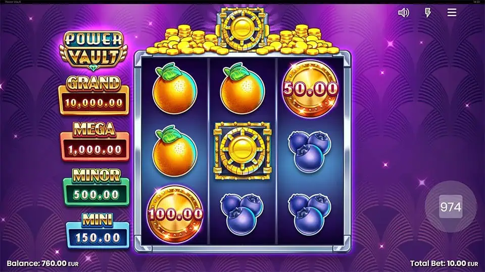 Two Instant Prizes appearing in Power Vault slot, with a Collector symbol triggering the Bonus Game.