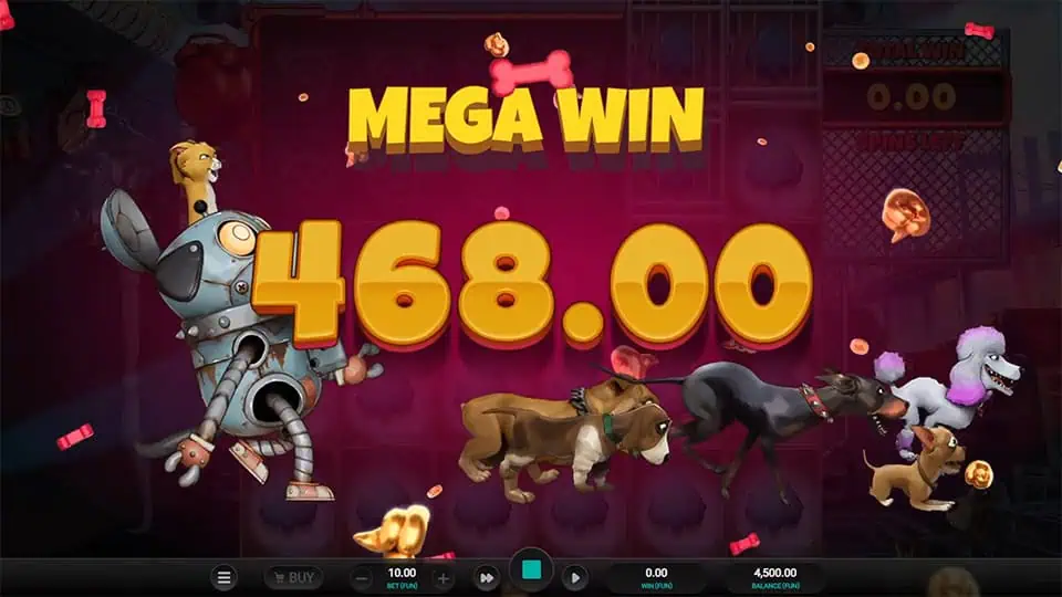 Mega Win screen in Purrrminator slot displaying a €468 payout.