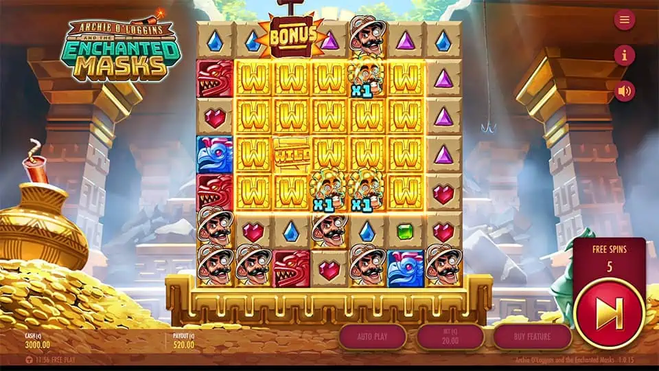 Archie OLoggins and the Enchanted Masks slot feature masks