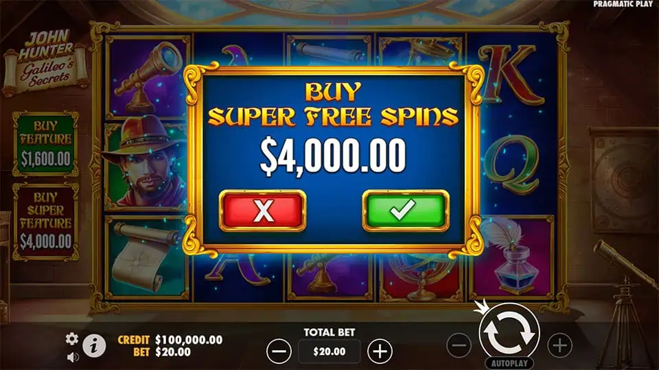 John Hunter and Galileos Secrets slot bonus buy