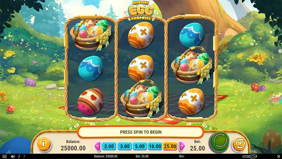 Preview of Mystery Egg Surprise slot showing the reels and vibrant egg-themed symbols in action.