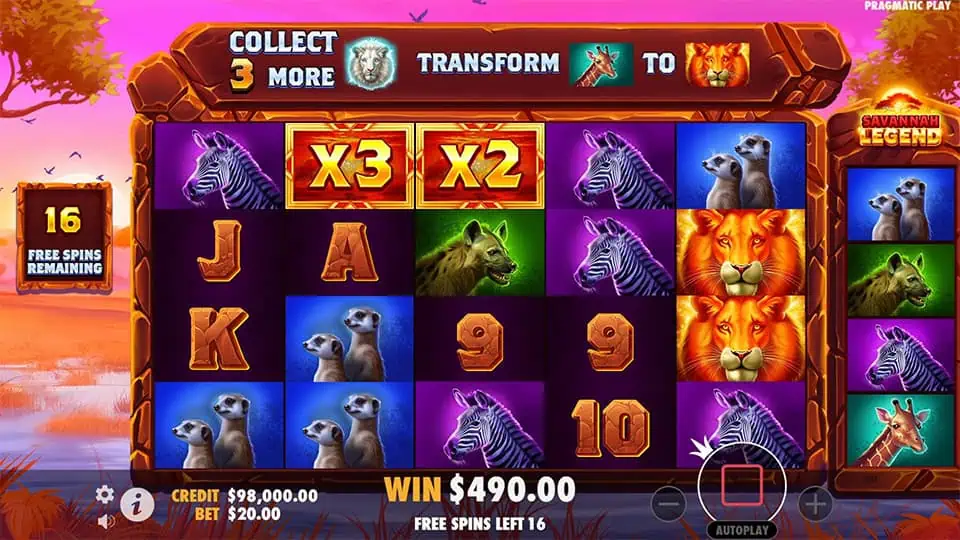 Savannah Legend slot feature multiplier