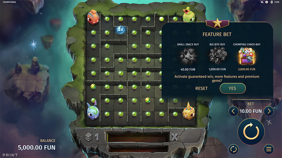 Bonus buy menu offering Small Snack Buy, Big Bite Buy, and Chomping Chaos Buy options