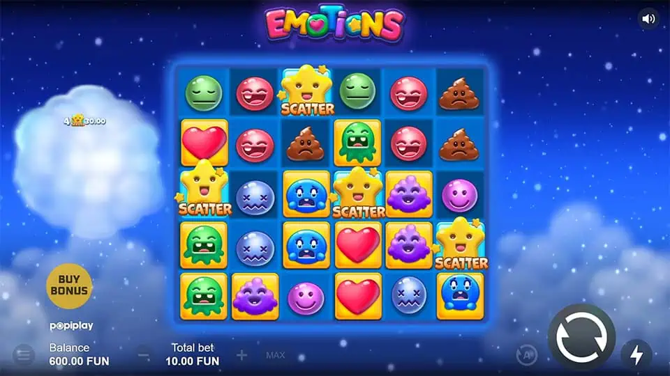 50x multiplier symbol appearing on the reels in Emotions slot.