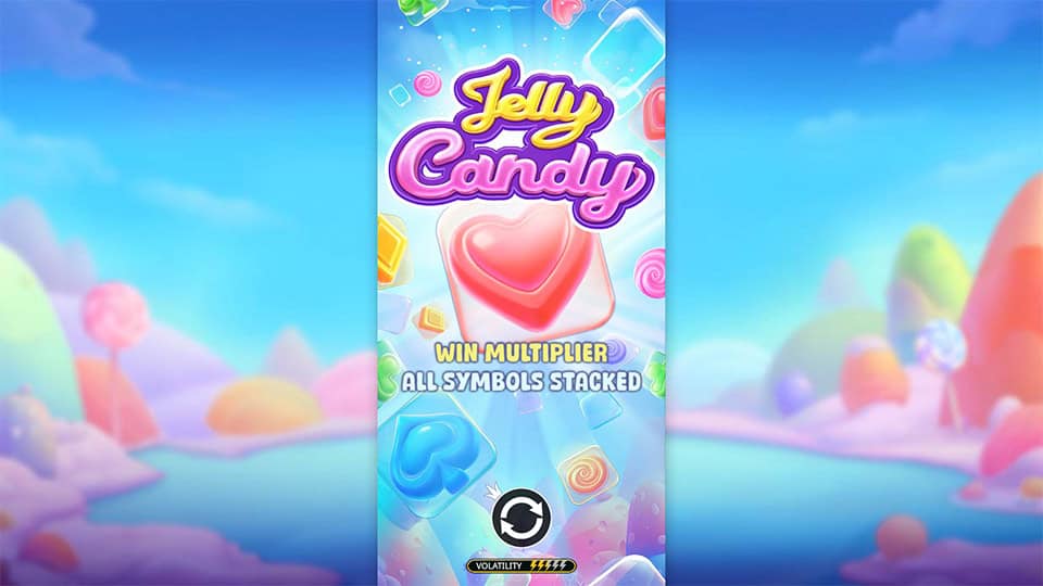 Jelly Candy slot homepage featuring stacked symbols and multipliers.