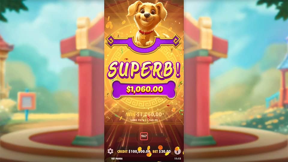 Lucky Dog slot big win screen showing a 1,060 coin payout.