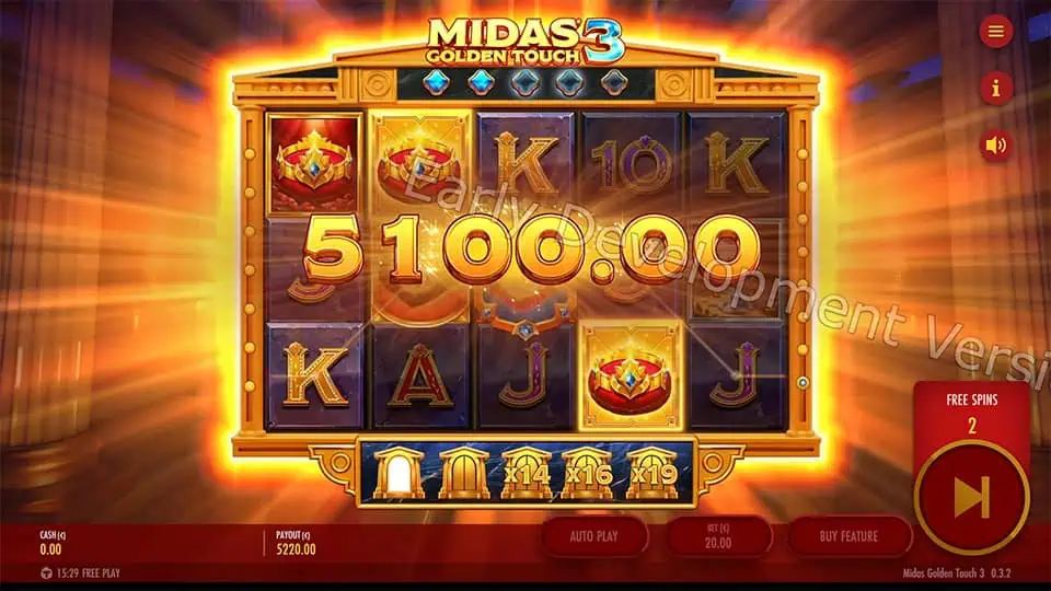 Big Win screen in Midas Golden Touch 3 slot displaying a €5,100 payout.