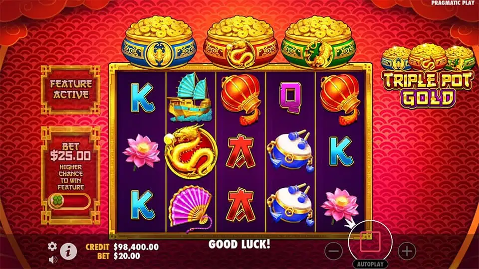 One Scatter symbol appearing in Triple Pot Gold slot, triggering the Dragon Free Spins bonus round.