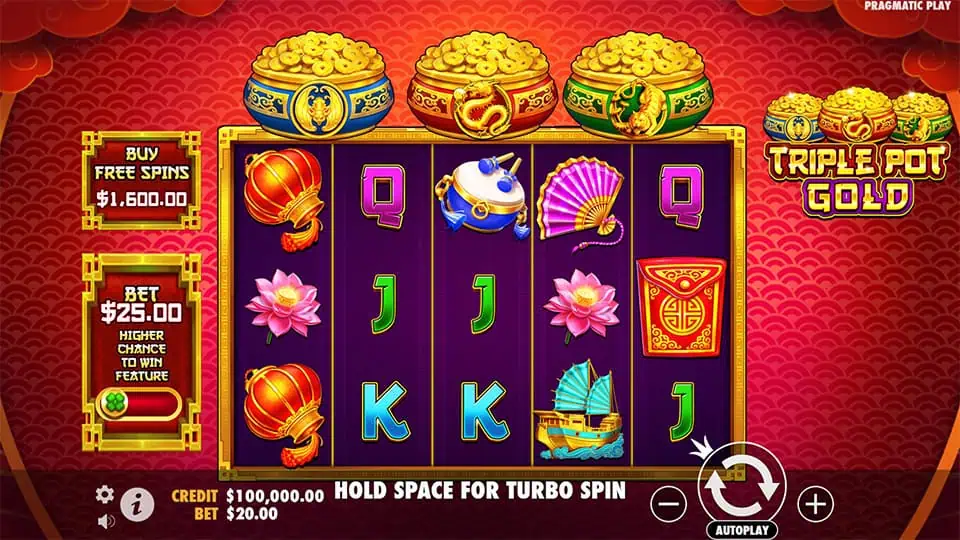 Preview of Triple Pot Gold slot showing the reels and Irish-themed symbols in action.