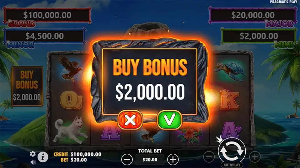 Buy Bonus feature in Volcano Goddess slot, available for x100 the bet.