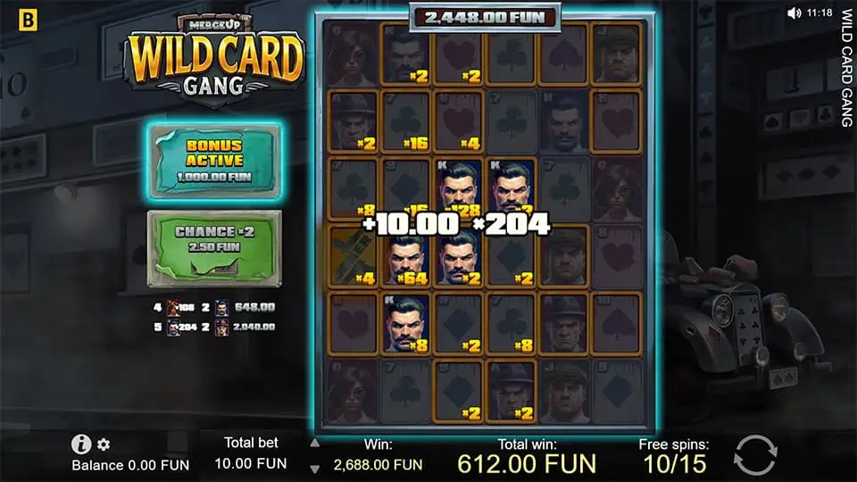 Multiplier Cells feature in Wild Card Gang slot connecting multipliers up to x204.