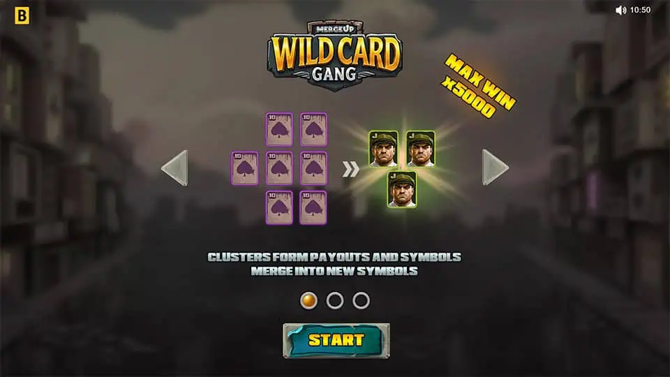 Homepage of Wild Card Gang slot introducing game features and bonus mechanics.