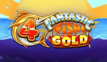 Slot logo with golden fish and number 4 on a bright oceanic background.