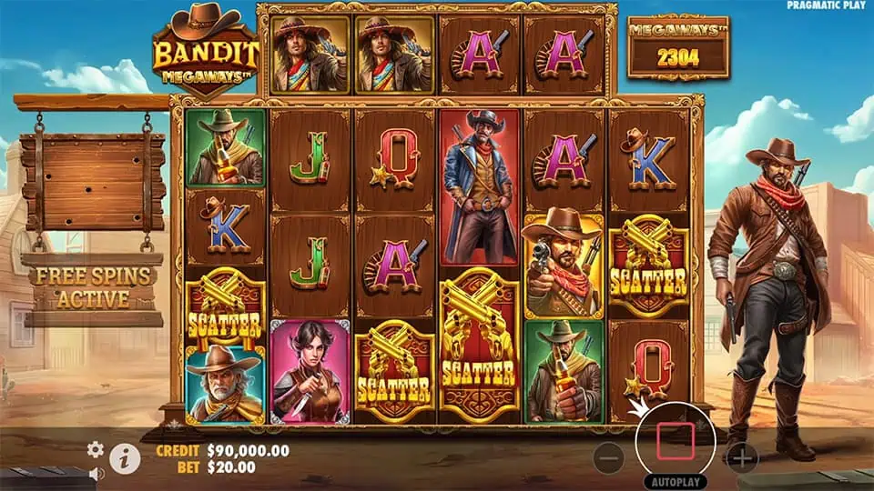 Free Spins activated in Bandit Megaways with 4 scatters.