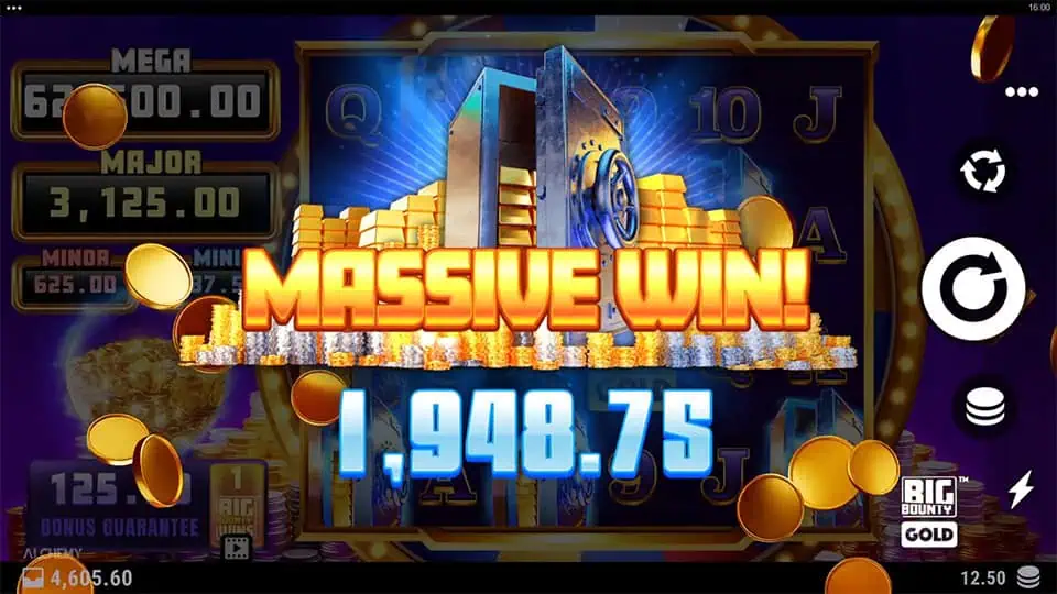 Massive Win screen in Big Bounty Gold slot displaying a €1,948.75 payout.