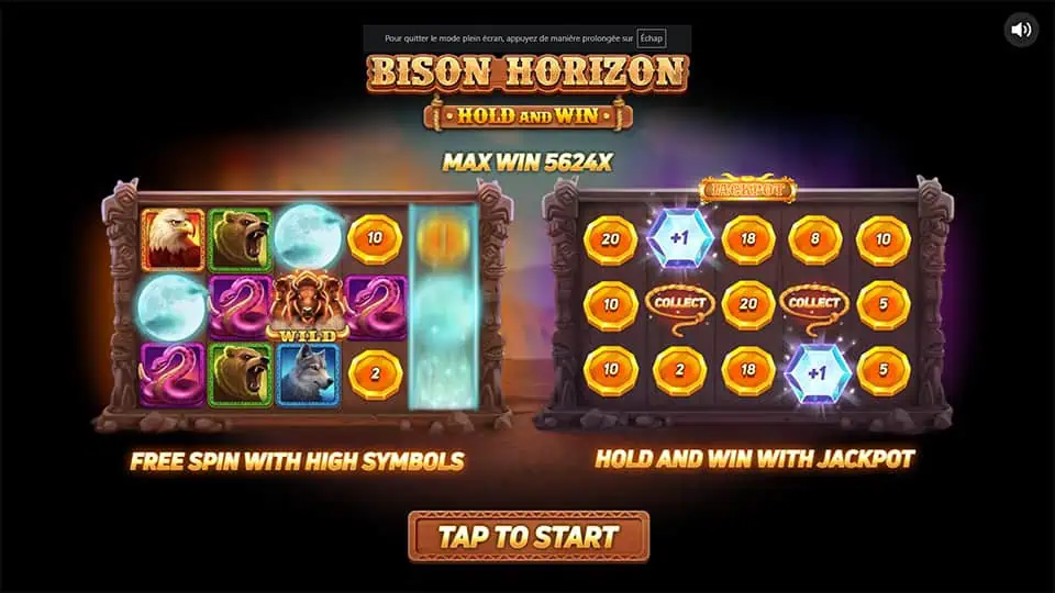 Homepage of Bison Horizon Hold and Win slot introducing game features and bonus mechanics.