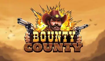 Bounty County slot logo with sheriff and explosion in desert backdrop.