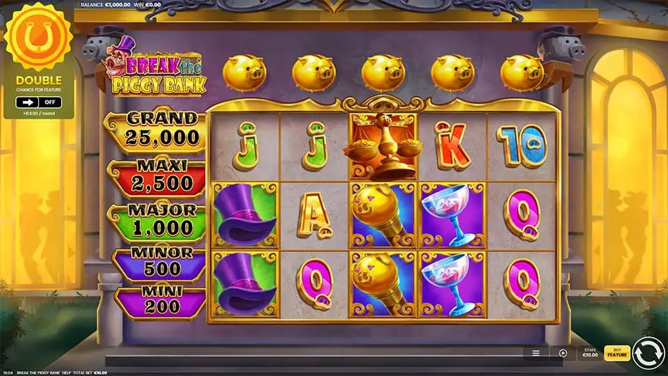 Preview of Break The Piggy Bank slot showing the reels and piggy bank-themed symbols in action.