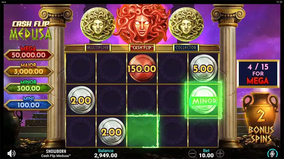 Minor Jackpot Coin symbol appearing in Cash Flip Medusa slot, offering a jackpot prize.