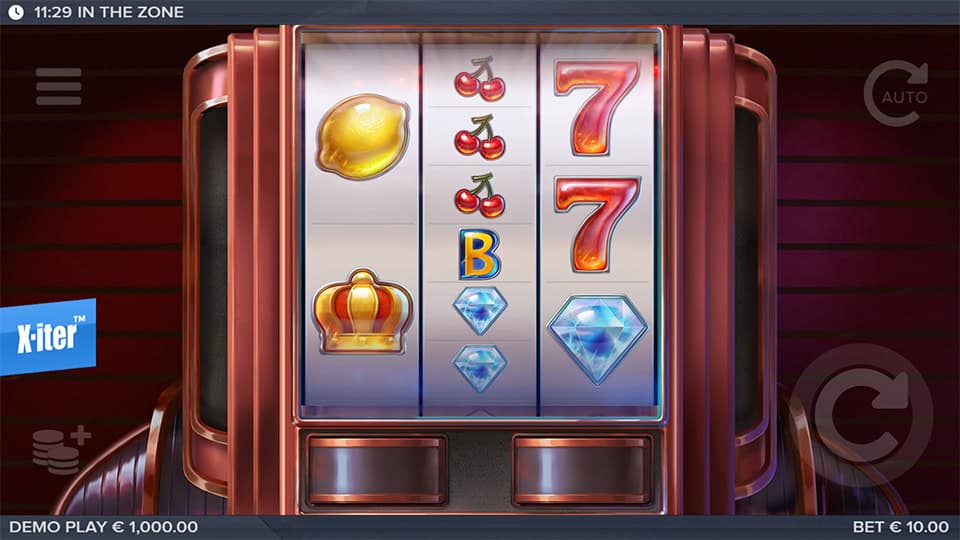 Preview of In the Zone slot showing the reels with classic slot symbols like lemons, bells, and sevens.