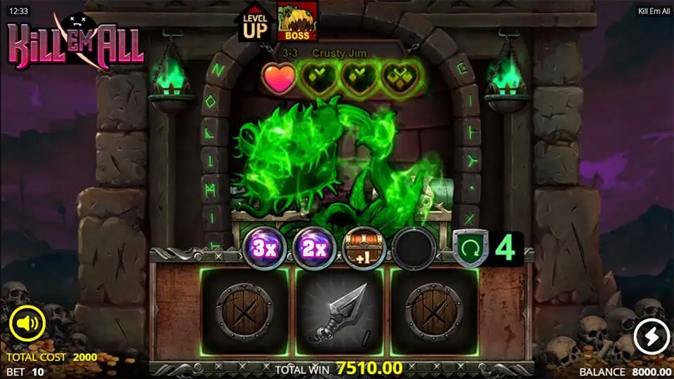 Kill Em All feature screen showing activated Shrink Potion effect.