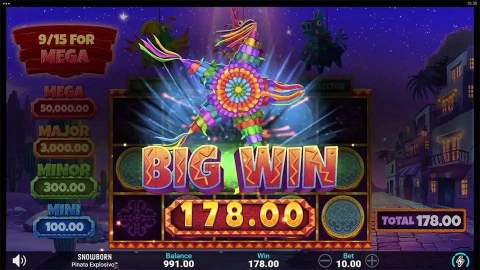 Big Win screen in Pinata Explosivo slot displaying a €178 payout.