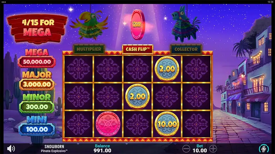 Pink Cash Flip feature in Pinata Explosivo slot increasing the coin value to 120.