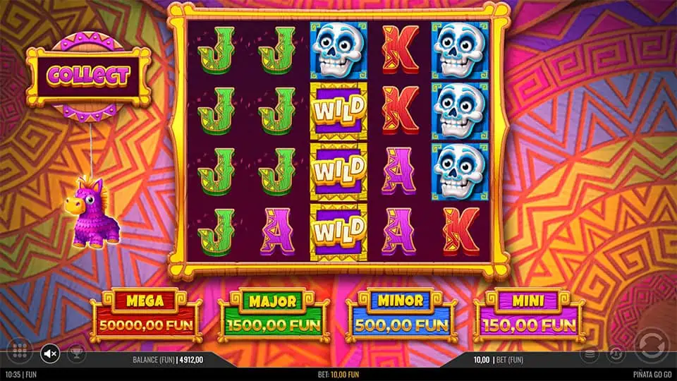 Three Wild symbols appearing on Reel 3 in Pinata Go Go slot