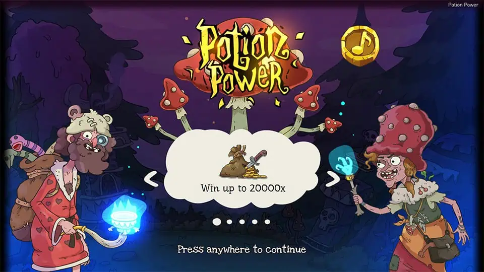 Homepage of Potion Power slot introducing game features and bonus mechanics.