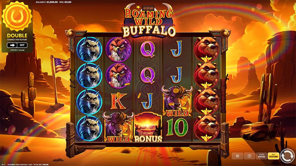 Preview of Roaming Wild Buffalo slot showing the reels and buffalo-themed symbols in action.