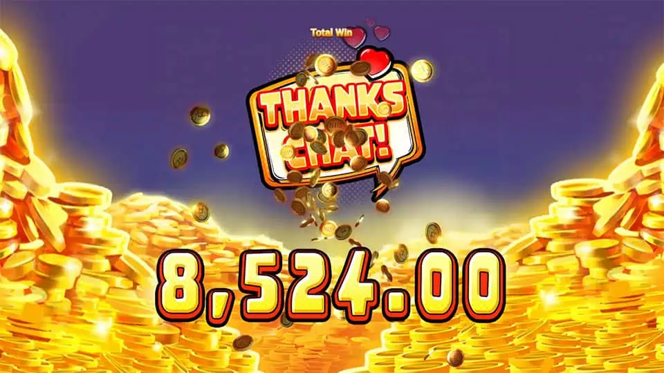 Thanks Chat big win screen in Silicon Spinners slot displaying an €8,524 payout.