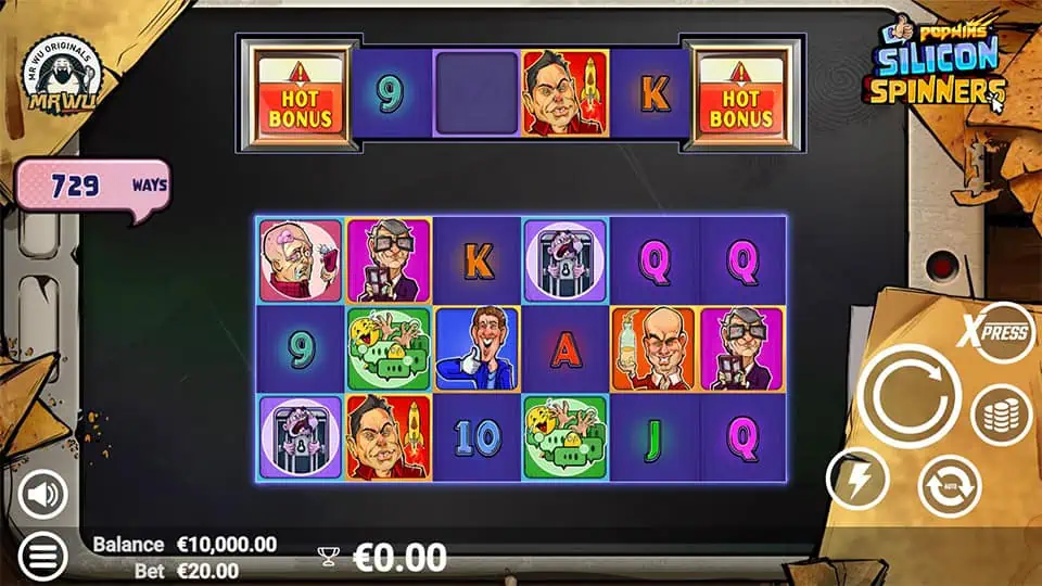 Preview of Silicon Spinners slot showing the reels and futuristic symbols in action.