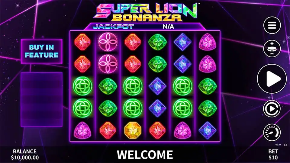 Preview of Super Lion Bonanza slot showing the reels and wild animal-themed symbols in action.