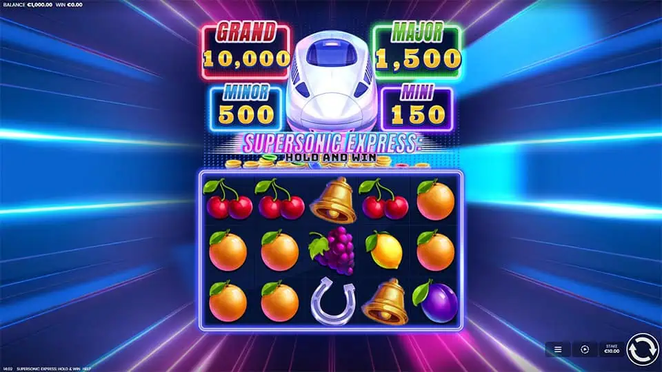 Preview of Supersonic Express Hold and Win slot showing the reels and train-themed symbols in action.