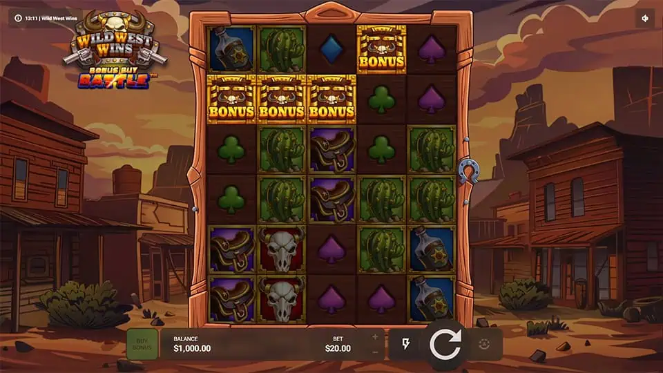 Four Bonus symbols appearing in Wild West Wins slot, triggering the Super Bonus feature.