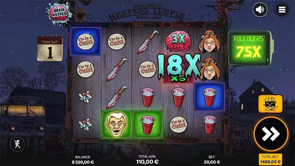 Brainwashed slot featuring the Red Collector symbol applying a 6x multiplier.